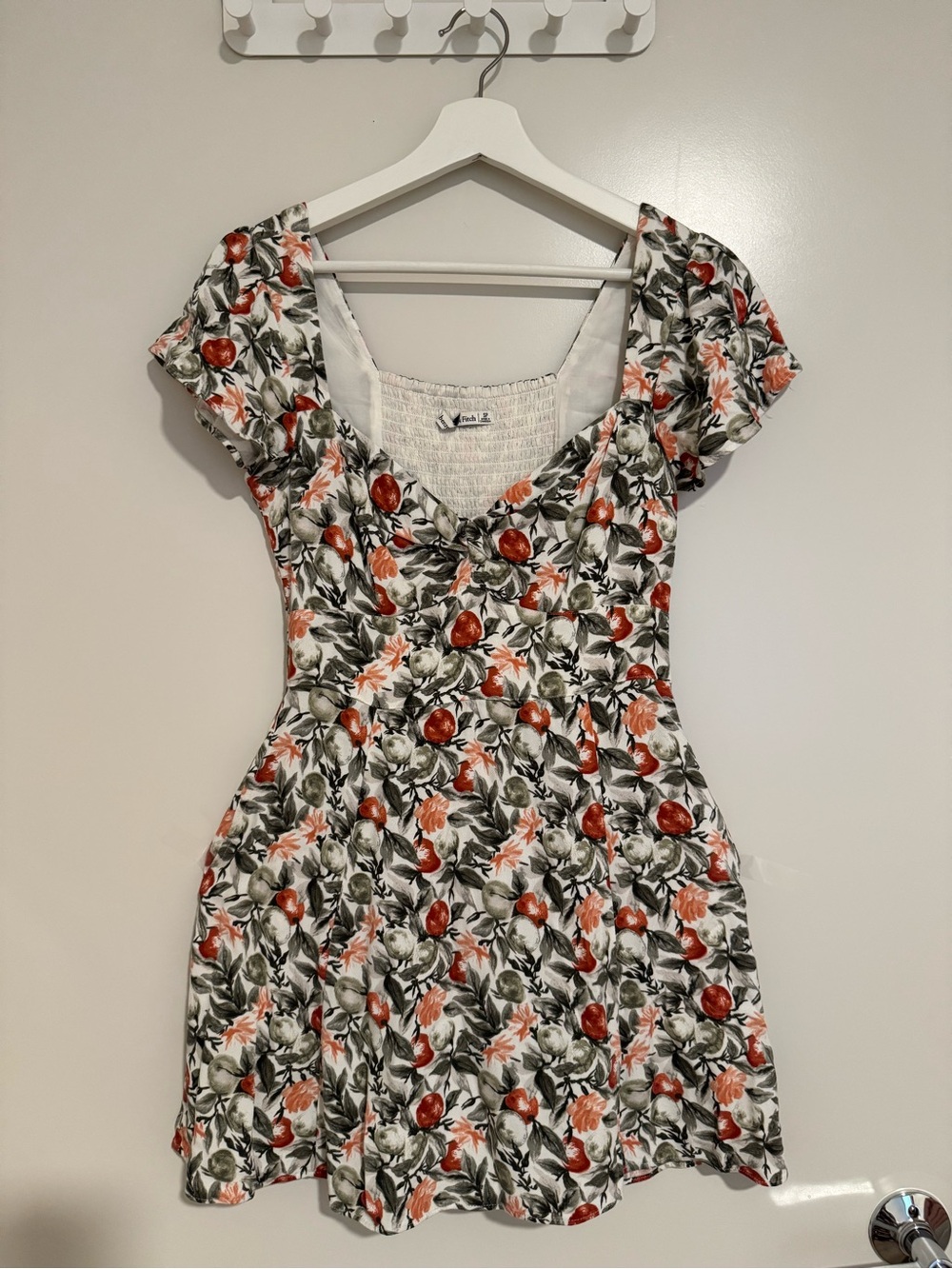 Abercrombie & Fitch White Floral Mini Dress with Orange and Green Print